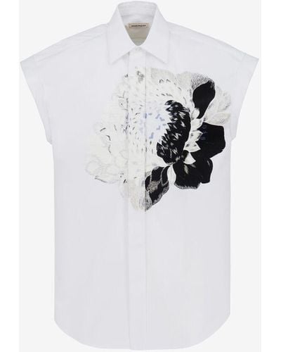 Alexander McQueen Ärmelloses hemd mit dutch flower-motiv - Weiß
