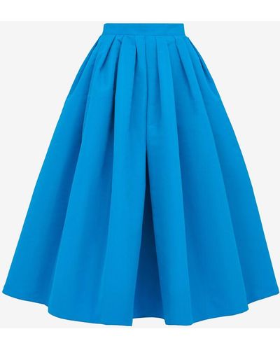 Alexander McQueen Pleated Flared Midi Skirt - Blue