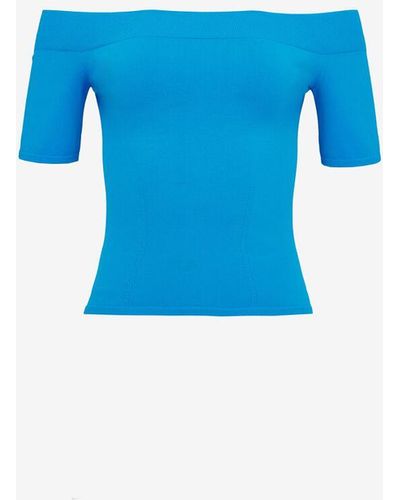 Alexander McQueen Strick-top mit ausschnitt bis zu den schultern - Blau