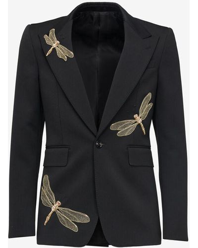 Alexander McQueen Dragonfly Applique Single-breasted Jacket - Black
