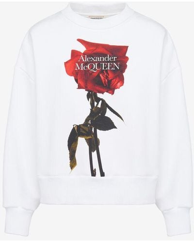 Alexander McQueen Sweat-shirt à manches cocon shadow rose - Blanc