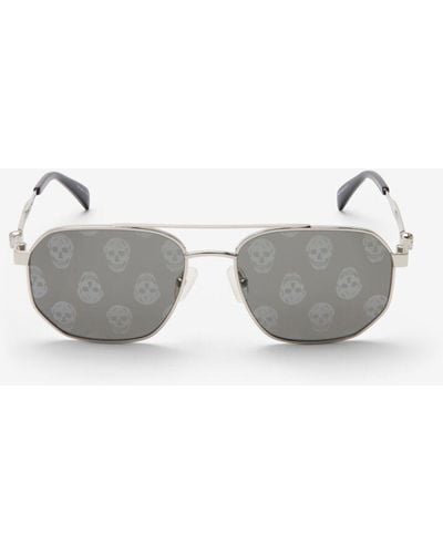 Alexander McQueen Floating Skull Metal Caravan Sunglasses - Metallic