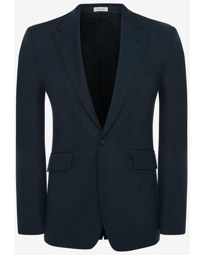 Alexander McQueen Blue Wool Mohair Single-breasted Jacket
