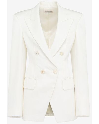 Alexander McQueen White Double-breasted Cut-away Jacket