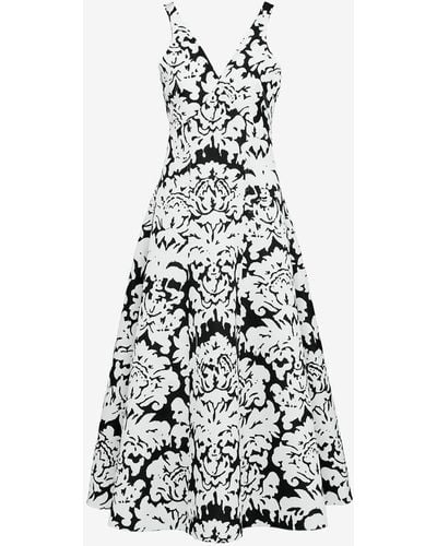 Alexander McQueen Black Damask Midi Dress - White