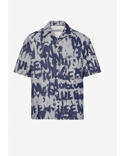 Alexander McQueen Denim All-over Print Short-sleeve Shirt - Blue