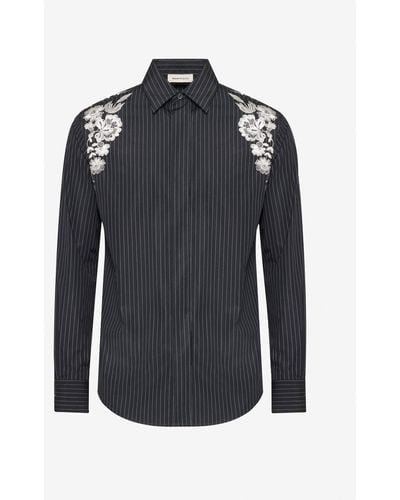 Alexander McQueen Black Embroidered Harness Shirt - Blue