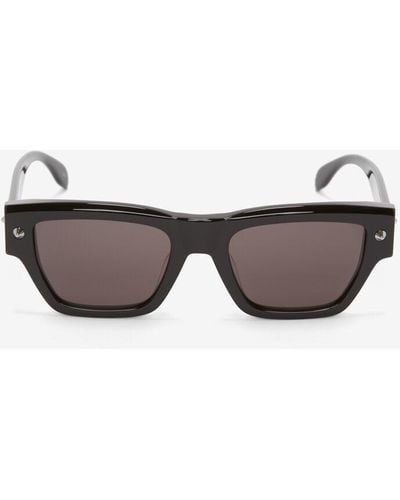 Alexander McQueen Black Spike Studs Rectangular Sunglasses - Grey