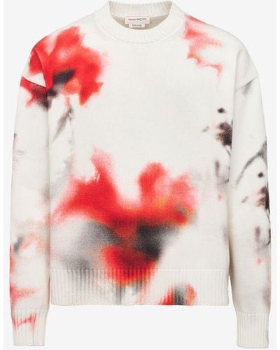 Alexander McQueen White Obscured Flower Sweater - Pink