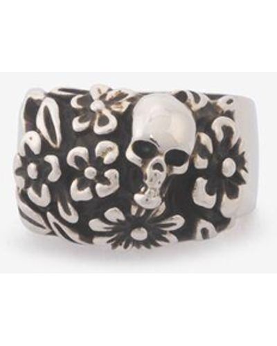 Alexander McQueen Floral Skull Ring - Metallic