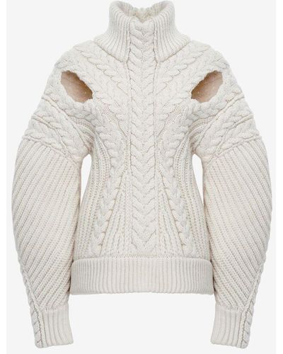 Alexander McQueen White Cocoon Sleeve Cable Jumper