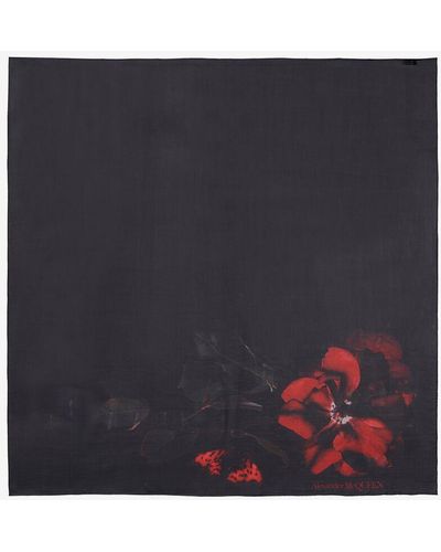 Alexander McQueen Black Shadow Rose Shawl - Blue