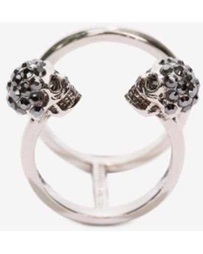 Alexander McQueen Twin Skull Ring - White