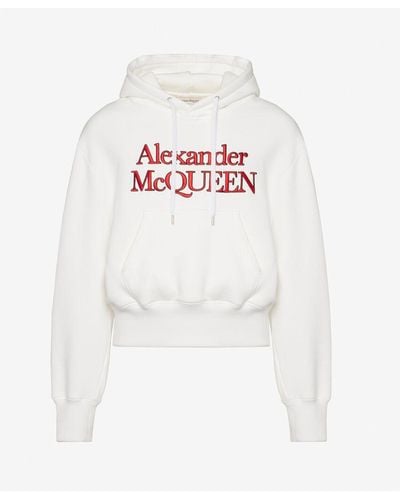 Alexander McQueen White Embroidered Logo Hooded Sweatshirt