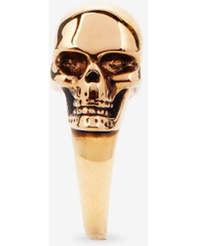 Alexander McQueen Gold The Side Skull Ring - White