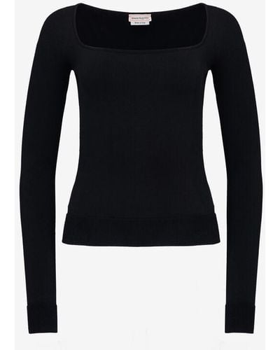 Alexander McQueen Off-the-shoulder Knit Top - Black