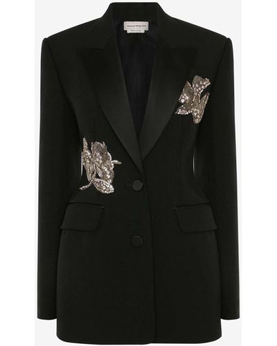 Alexander McQueen Embroidered Two-button Jacket - Black