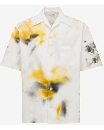 Alexander McQueen Bowlingshirt mit obscured flower-motiv - Weiß