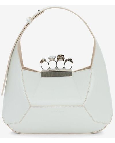 Alexander McQueen White The Jeweled Hobo Bag - Gray