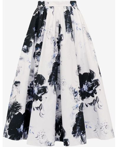 Alexander McQueen White Chiaroscuro Pleated Midi Skirt - Blue