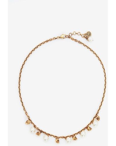 Alexander McQueen Gold Pearly Skull Necklace - Metallic