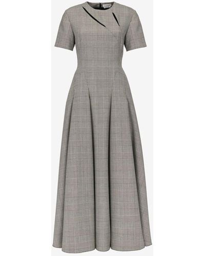 Alexander McQueen Wool Check Midi Dress - Gray