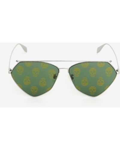 Alexander McQueen Unisex Gray & Silver Top Piercing Sunglasses - Multicolor