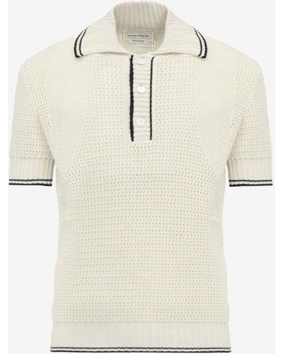Alexander McQueen White Cotton Mesh Polo Shirt