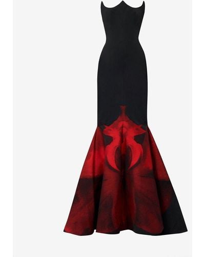 Alexander McQueen Black Ghost Orchid Evening Dress - Red