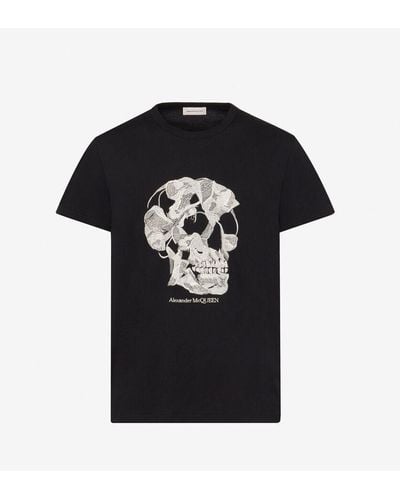 Alexander McQueen T-shirt mit pressed flower skull-print - Schwarz
