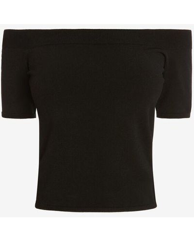 Alexander McQueen T-shirt noir à épaules dénudées