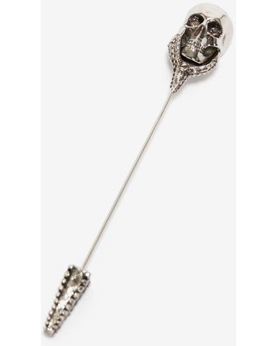 Alexander McQueen Silver Victorian Skull Pin - White