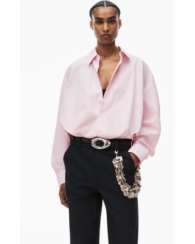 Alexander Wang Button Up Long Sleeve Boyfriend Shirt In Cotton With Logo - Pink