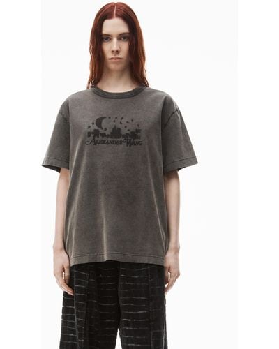 Alexander Wang Distressed Skyline T-shirt In Sueded Cotton Terry - Black