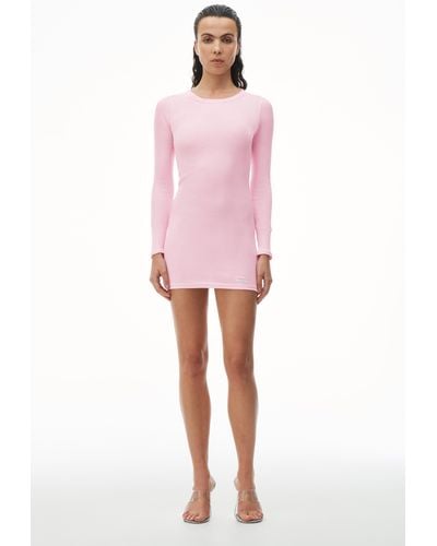 Alexander Wang Long Sleeve Loungewear Dress In Ribbed Cotton Jersey - Pink