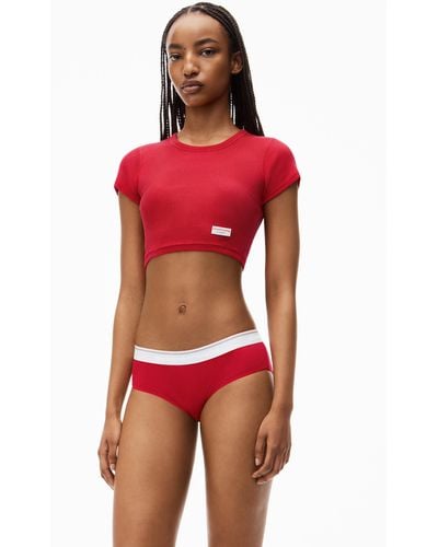 Alexander Wang Cropped Short-sleeve Tee In Ribbed Cotton Jersey - Red