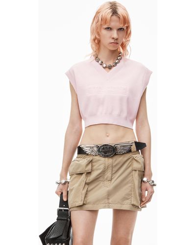 Alexander Wang Logo Embossed Cropped Vest In Soft Chenille - Pink