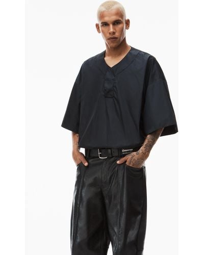 Alexander Wang Short Sleeve V Neck In Crisp Nylon - Black