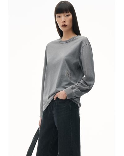 Alexander Wang Logo Long Sleeve Tee In Cotton Jersey - Gray