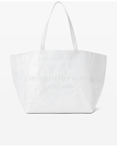Alexander Wang Punch Tote Bag In Crackle Patent Leather - White