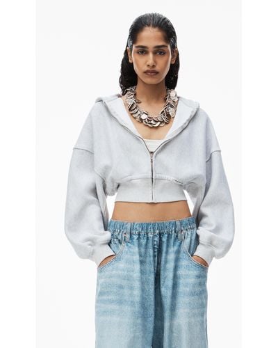 Alexander Wang Cropped Zip Up Hoodie In Classic Terry - White