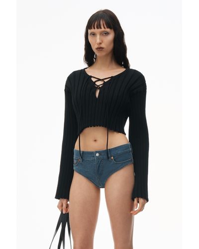 Alexander Wang Cropped Pullover With Dropped Shoulder - Black