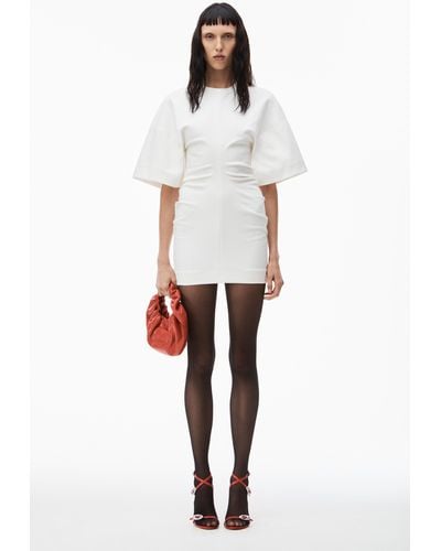 Alexander Wang Crewneck Ribbed Jersey Mini Dress With Draped Detail - White