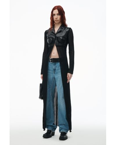 Alexander Wang Maxi Cardigan In Hand-crochet & Crackle Patent Leather - Blue