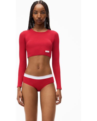Alexander Wang Cropped Long-sleeve Tee In Ribbed Cotton Jersey - Red
