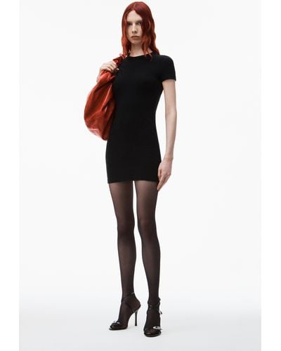 Alexander Wang Logo Jacquard Stretch Short Sleeve Mini Dress - Black