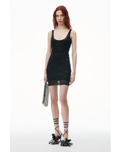 Alexander Wang Sheer Stretch Tank Dress With Engineered Trapped Gems - Black