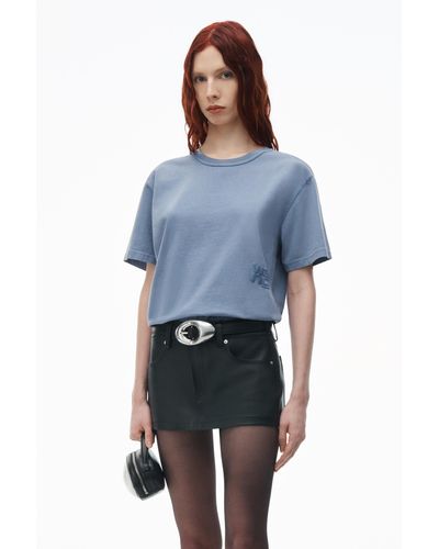 Alexander Wang Puff Logo Tee In Essential Cotton Jersey - Blue