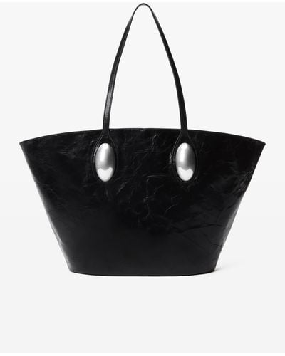 Alexander Wang Dome Large Tote In Crackle Patent Leather - Black