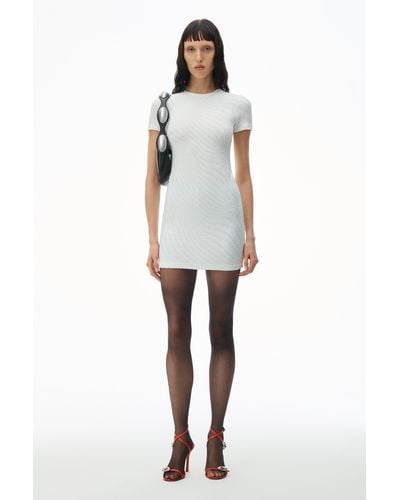 Alexander Wang Logo Jacquard Stretch Short Sleeve Mini Dress - White